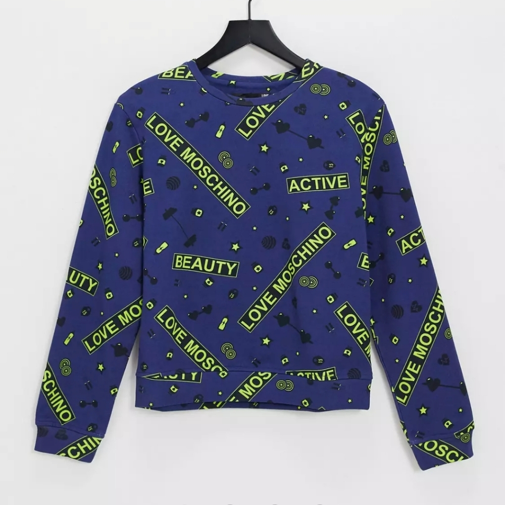 LIKE NEW!! Love Moschino Gym Logo Sweatshirt in Blue SZ 10